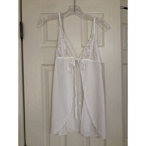 Vintage White Nylon Lace Babydoll Nightgown‎  Camisole Tank Top  Med Femin…